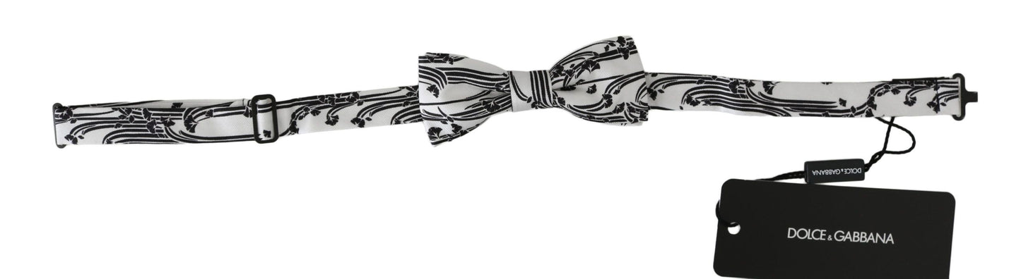 Dolce & Gabbana Elegant White Patterned Silk Bow Tie