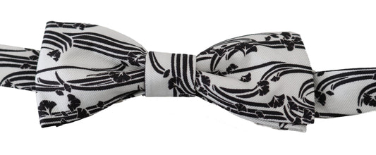 Dolce & Gabbana Elegant White Patterned Silk Bow Tie