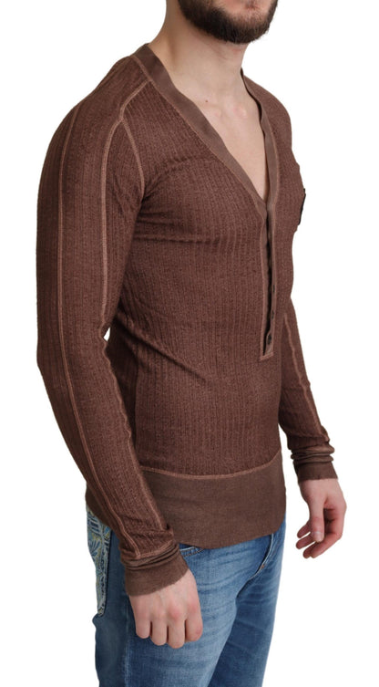 Dolce & Gabbana Brown Logo Button Cardigan V-neck Sweater