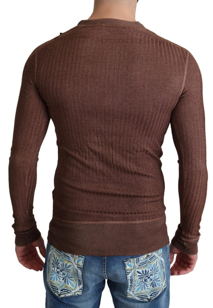 Dolce & Gabbana Brown Logo Button Cardigan V-neck Sweater