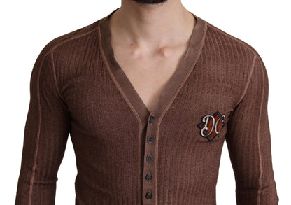 Dolce & Gabbana Brown Logo Button Cardigan V-neck Sweater