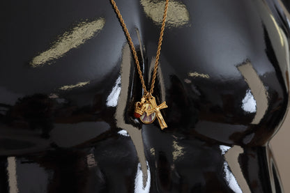 Dolce & Gabbana Elegant Gold Tone Charm Necklace with Cross Pendant