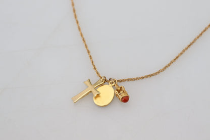 Dolce & Gabbana Elegant Gold Tone Charm Necklace with Cross Pendant