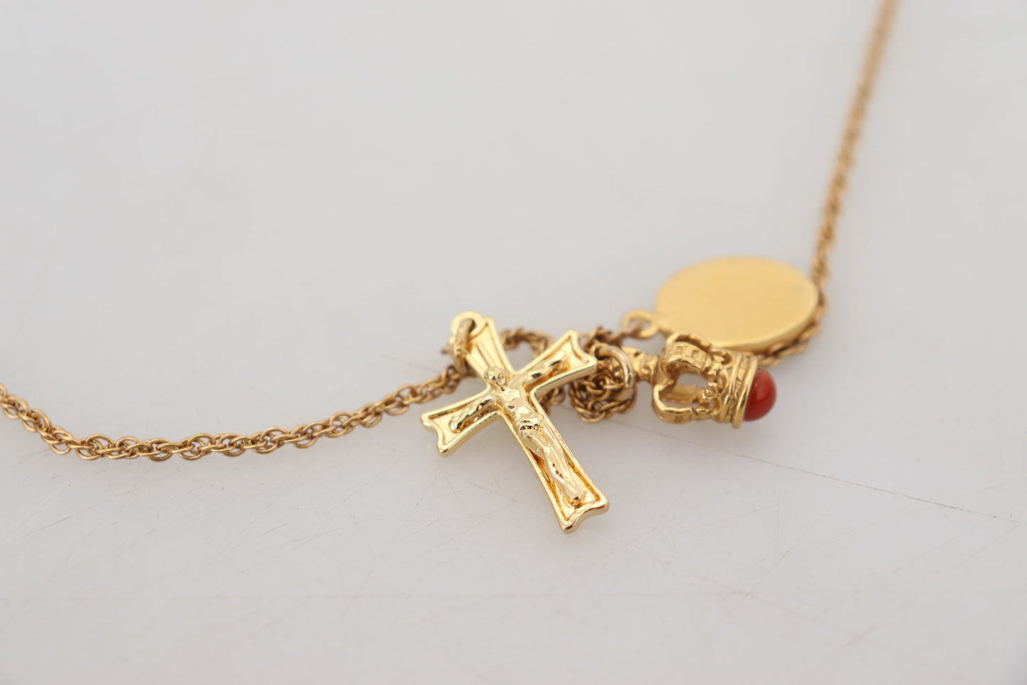 Dolce & Gabbana Elegant Gold Tone Charm Necklace with Cross Pendant