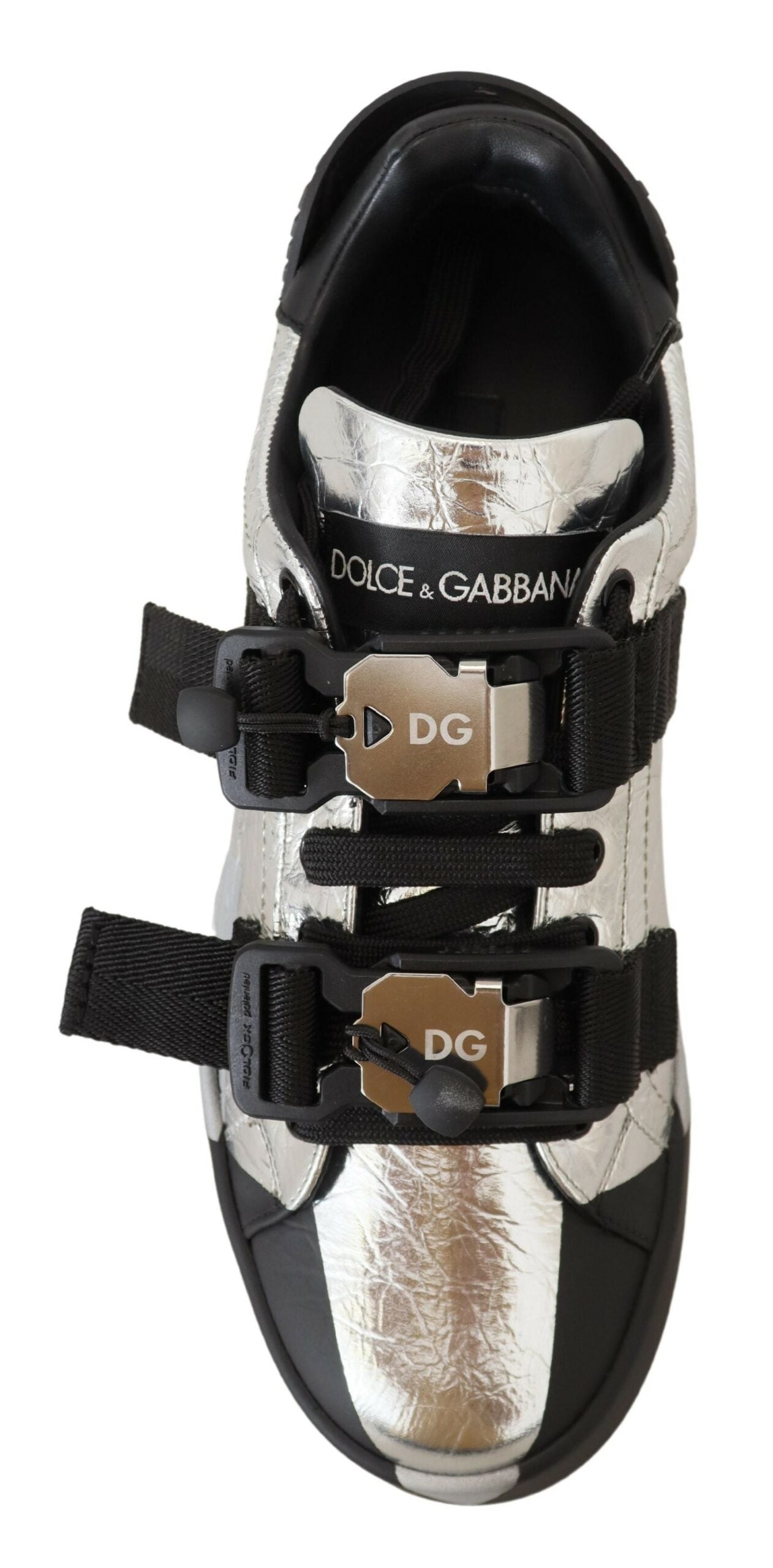 Dolce & Gabbana Exclusive Silver and Black Low Top Leather Sneakers