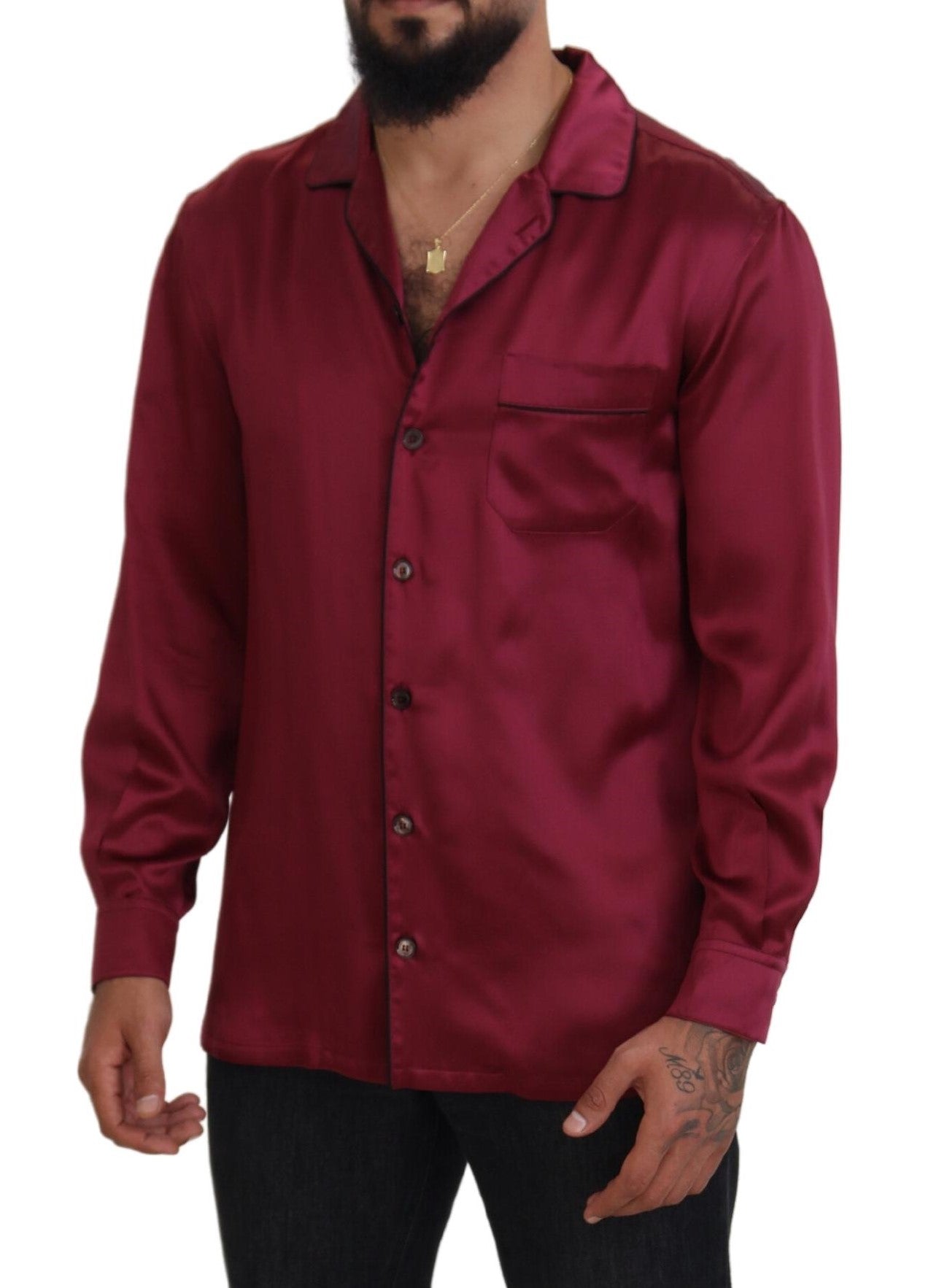 Dolce & Gabbana Elegant Silk Pajama Top in Bordeaux