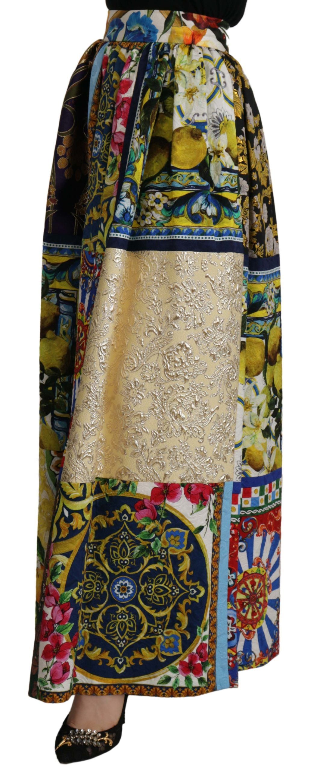 Dolce & Gabbana High Waist Maxi Skirt with Sicilian Patterns