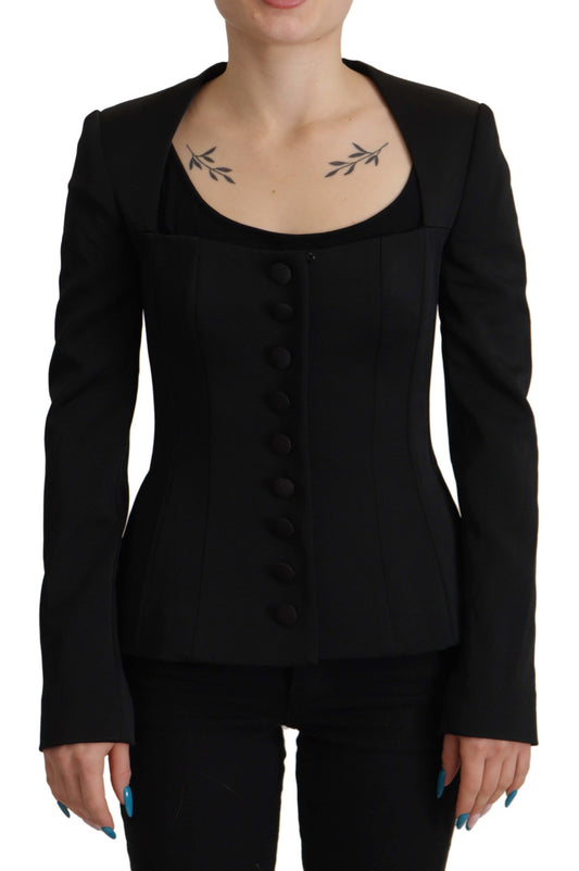 Dolce & Gabbana Sleek Black Snap Jacket with Silk Lining