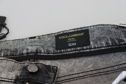 Dolce & Gabbana Grey Washed Cotton Slim Fit Men Denim Jeans