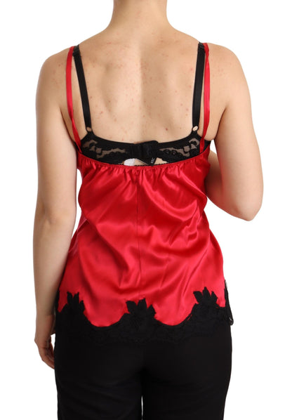 Dolce & Gabbana Red Floral Lace Trimmed Silk Satin Camisole Top