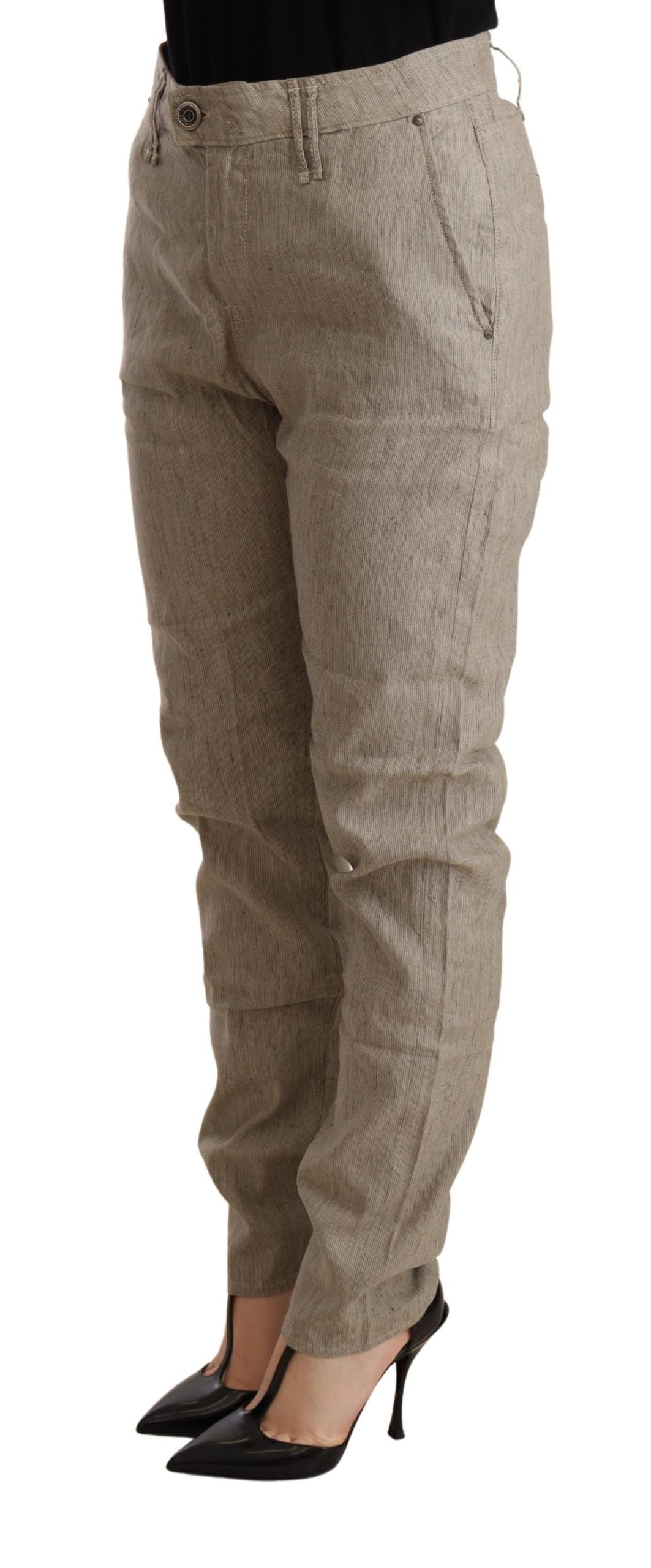 CYCLE Beige Mid Waist Casual Baggy Stretch Trouser