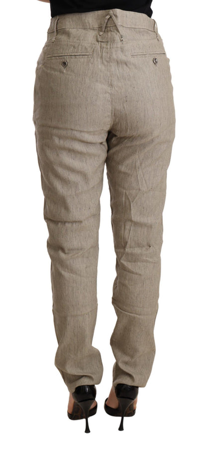 CYCLE Beige Mid Waist Casual Baggy Stretch Trouser