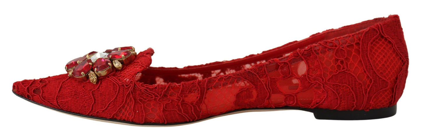 Dolce & Gabbana Red Taormina Crystals Loafers Flats Shoes