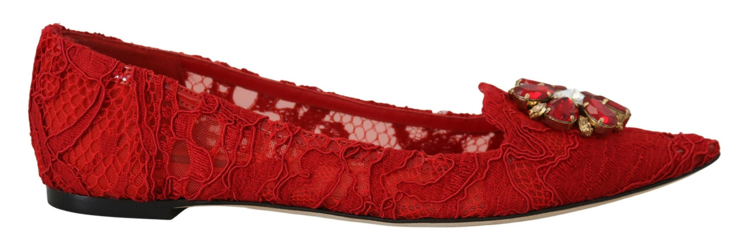 Dolce & Gabbana Red Taormina Crystals Loafers Flats Shoes