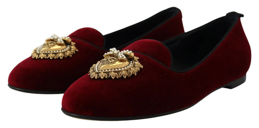 Dolce & Gabbana Bordeaux Velvet Slip-On Loafers Flats Shoes