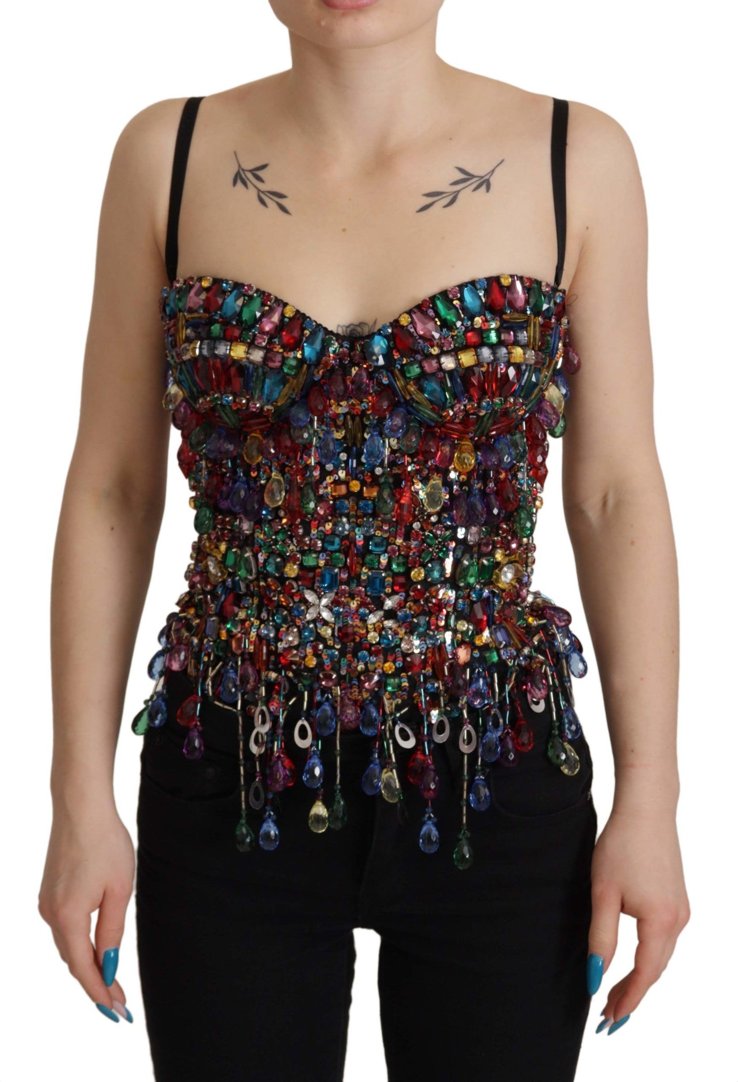 Dolce & Gabbana Multicolor Sleeveless Bustier Jeweled Spring Top