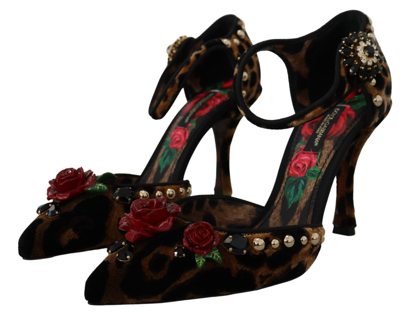 Dolce & Gabbana Brown Embellished Leopard Print Heels Shoes