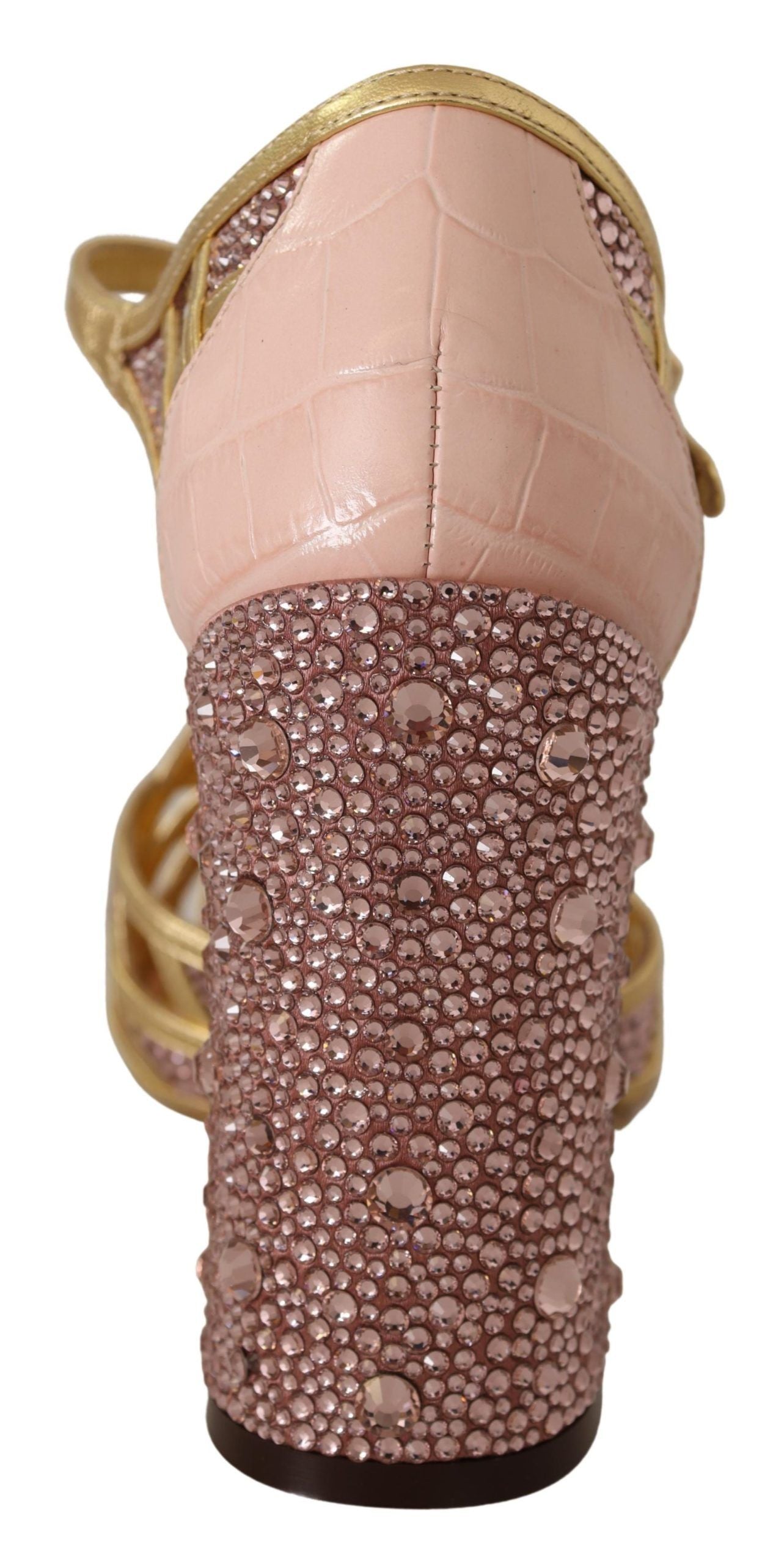 Dolce & Gabbana Pink Gold Leather Crystal Pumps T-strap Shoes