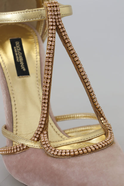 Dolce & Gabbana Pink Crystal T-strap Heels Pumps Shoes