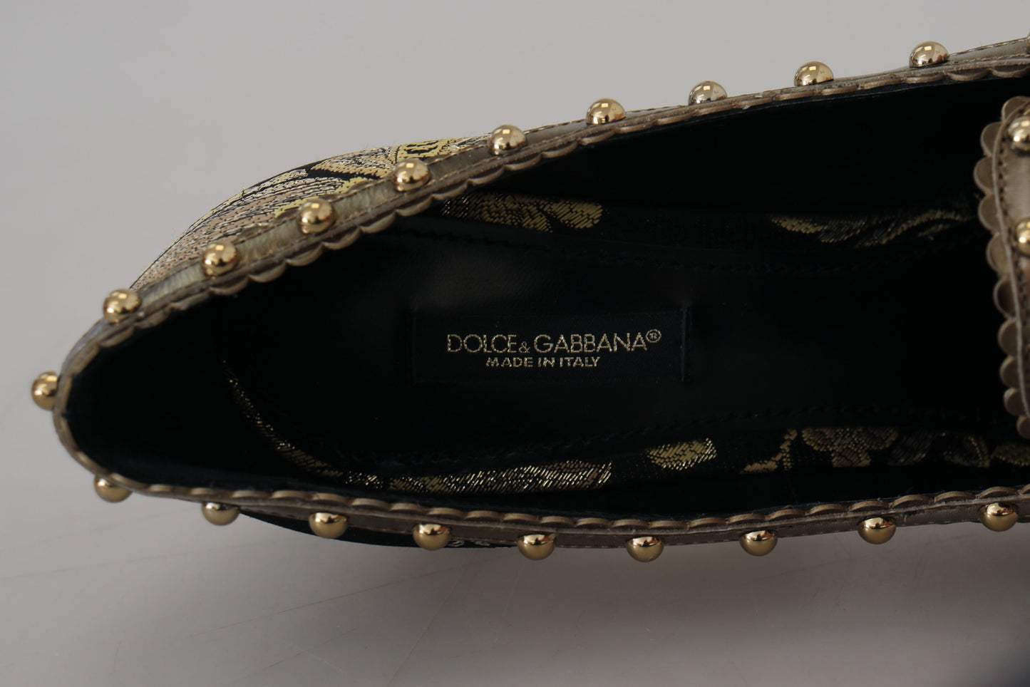 Dolce & Gabbana Gold Crystal Square Toe Brocade Pumps Shoes