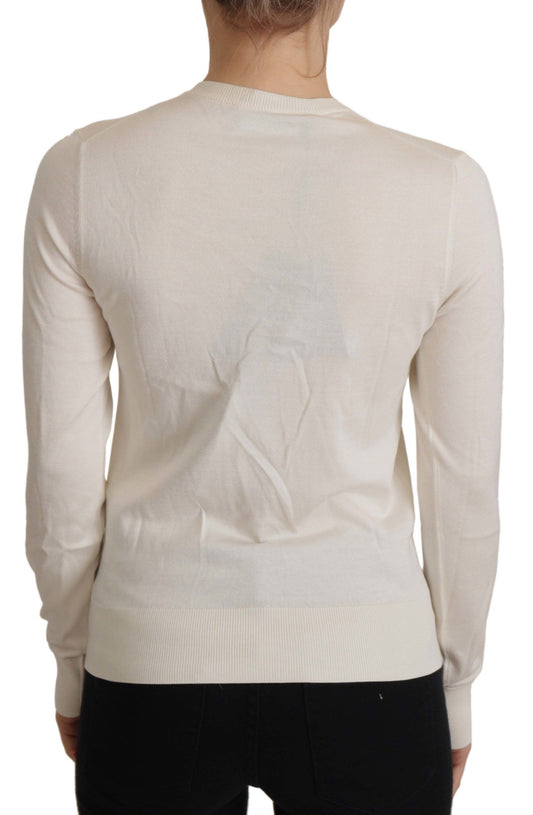 Dolce & Gabbana White Silk Knit Rose Button Cardigan Sweater