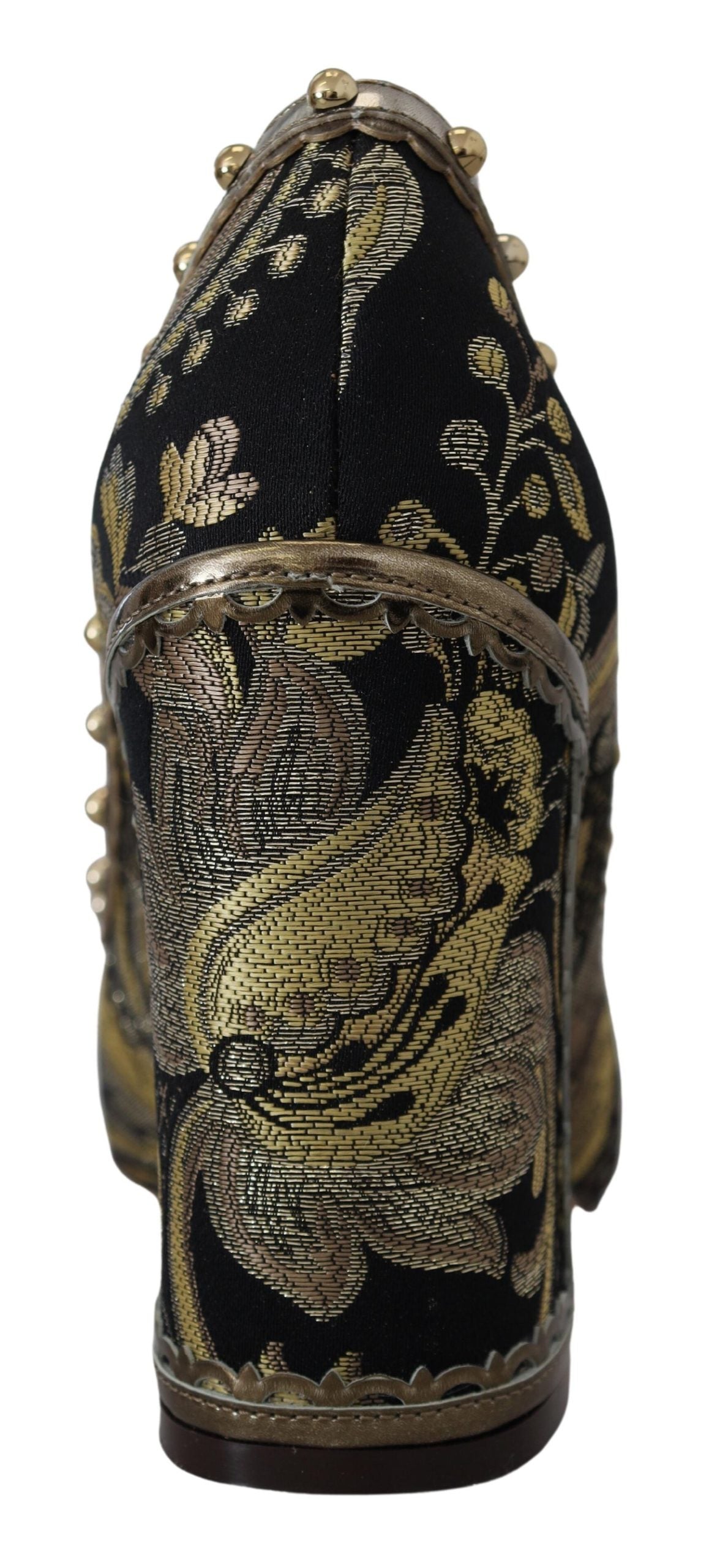 Dolce & Gabbana Gold Crystal Square Toe Brocade Pumps Shoes