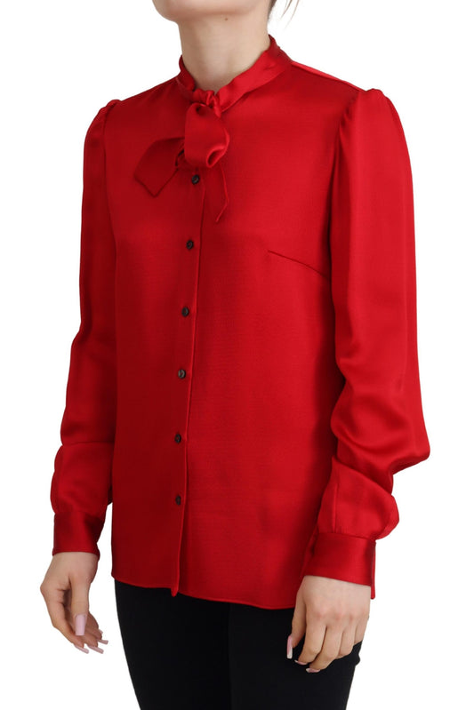 Dolce & Gabbana Elegant Red Ascot Collar Blouse