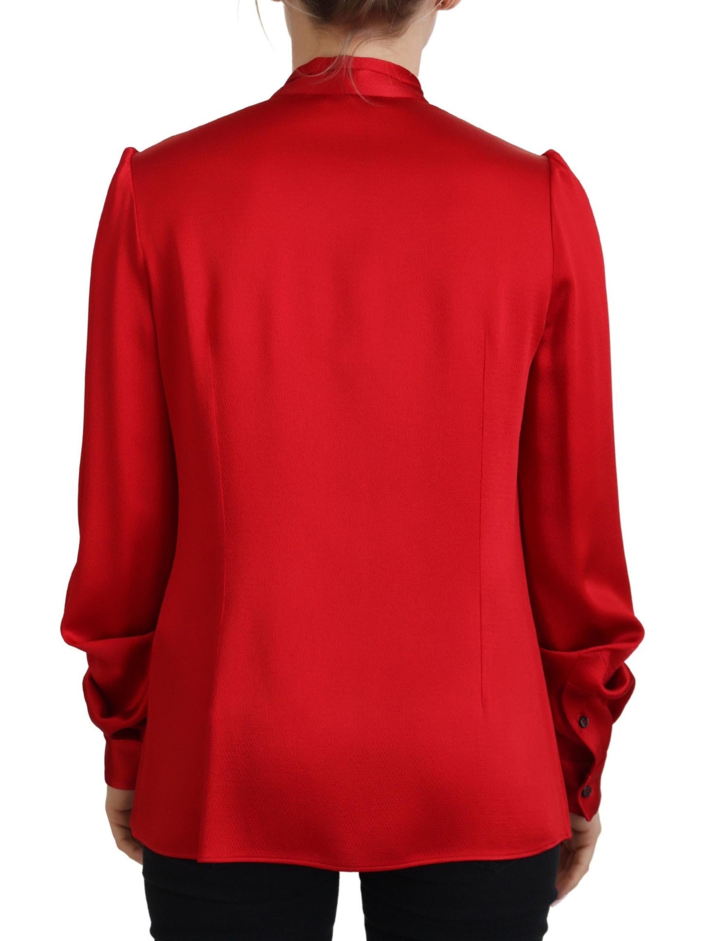 Dolce & Gabbana Elegant Red Ascot Collar Blouse