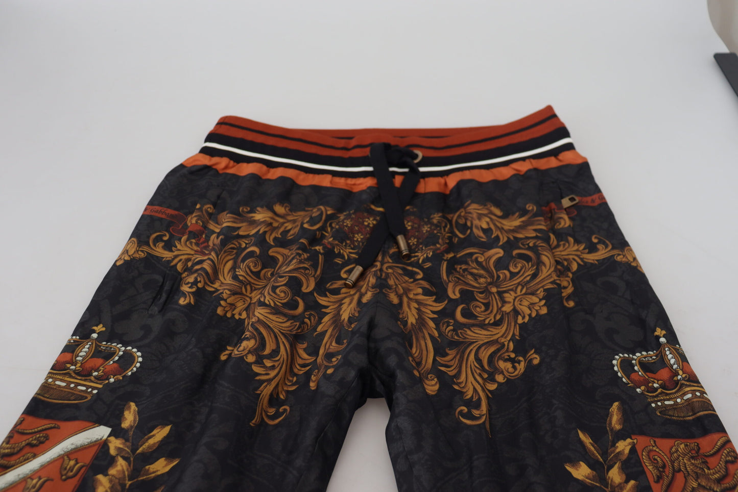 Dolce & Gabbana Gray Silk Baroque Crown Trousers Sport Pants