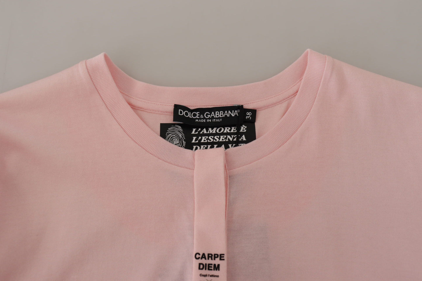 Dolce & Gabbana Floral Henley Cotton Tee in Pink