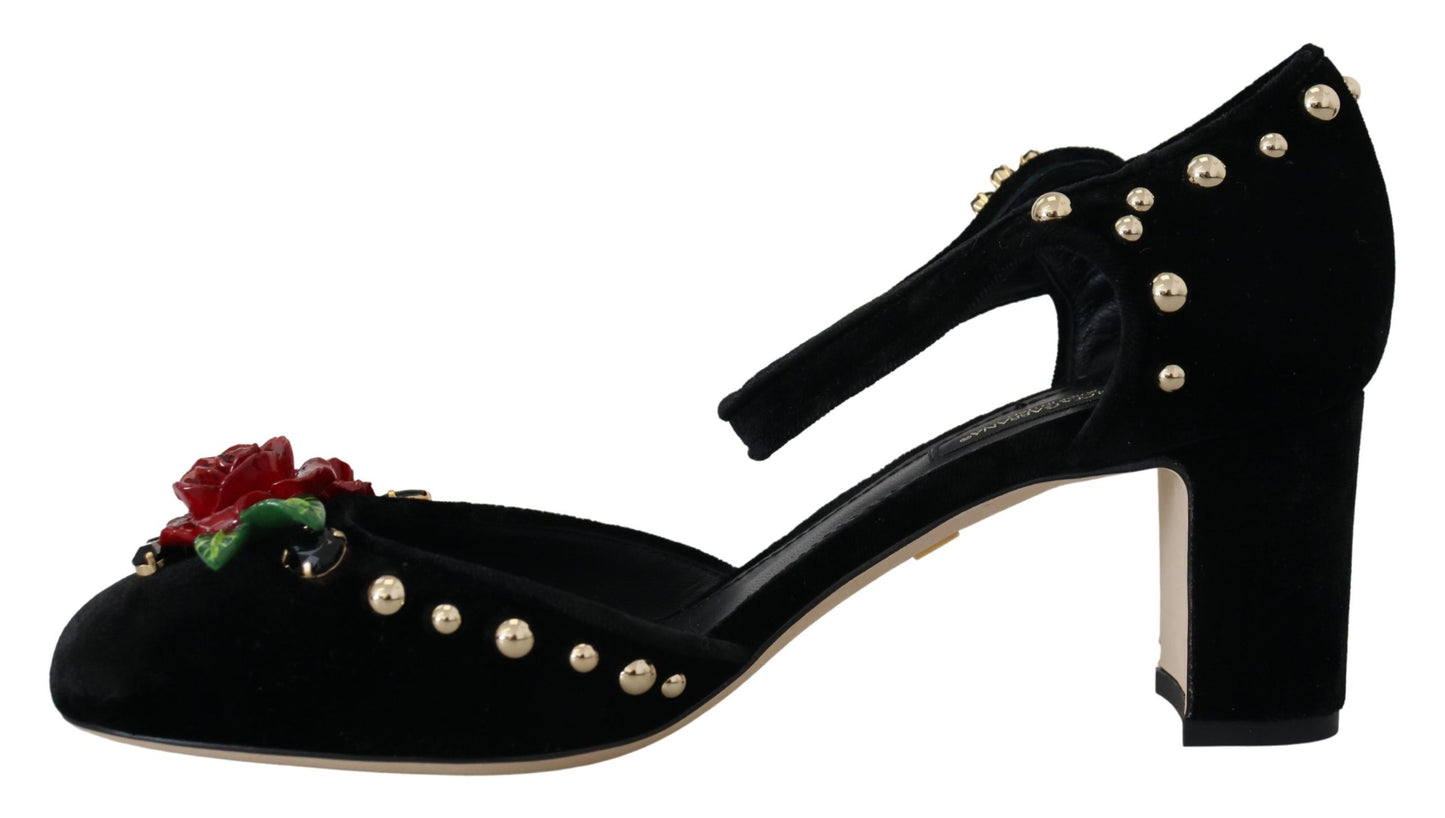 Dolce & Gabbana Black Pearl Crystal Vally Heels Sandals Shoes