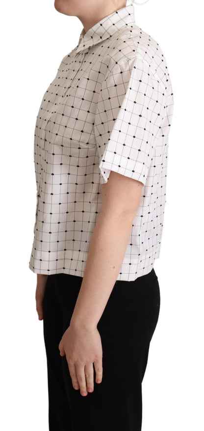 Dolce & Gabbana White Polka Dot Cotton Collared Shirt Top