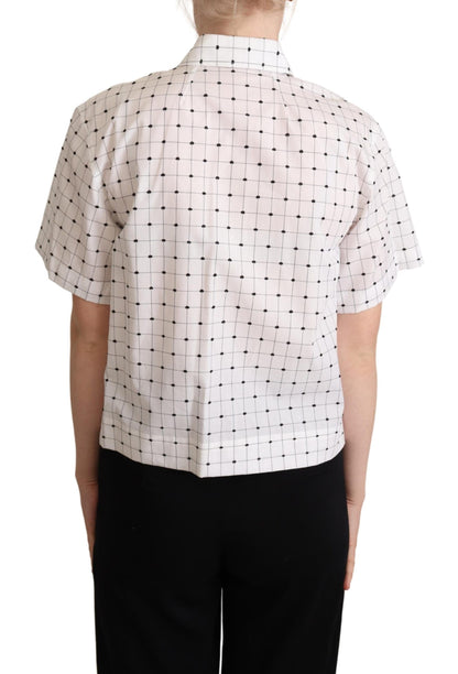 Dolce & Gabbana White Polka Dot Cotton Collared Shirt Top