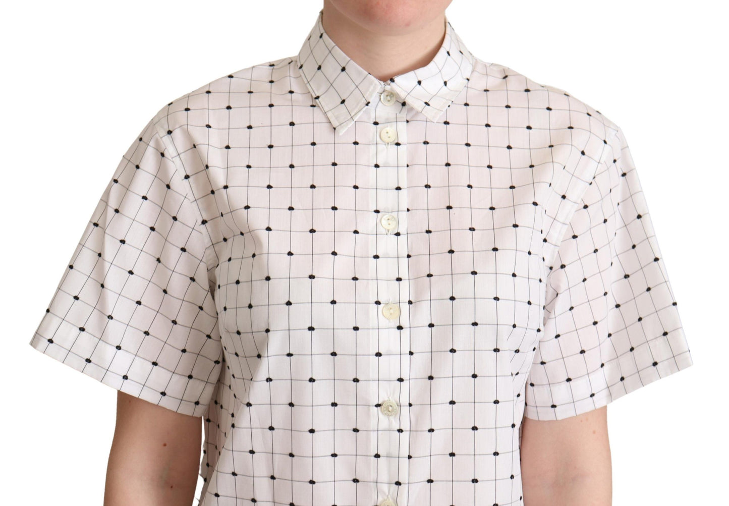 Dolce & Gabbana White Polka Dot Cotton Collared Shirt Top