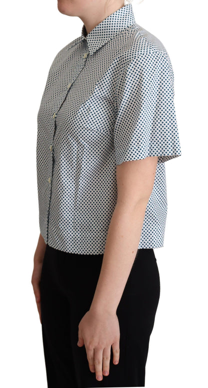 Dolce & Gabbana White Blue Polka Dot Cotton Shirt