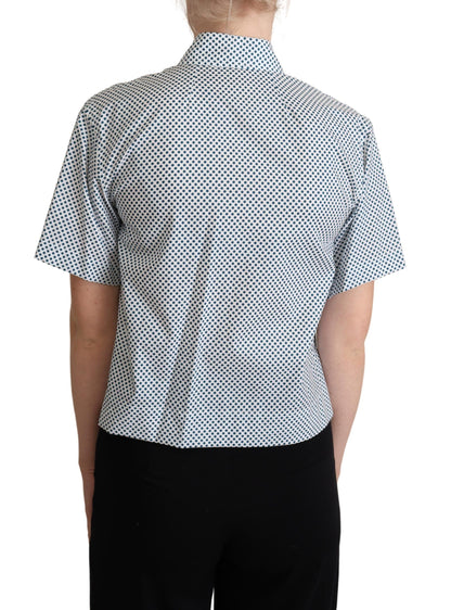 Dolce & Gabbana White Blue Polka Dot Cotton Shirt