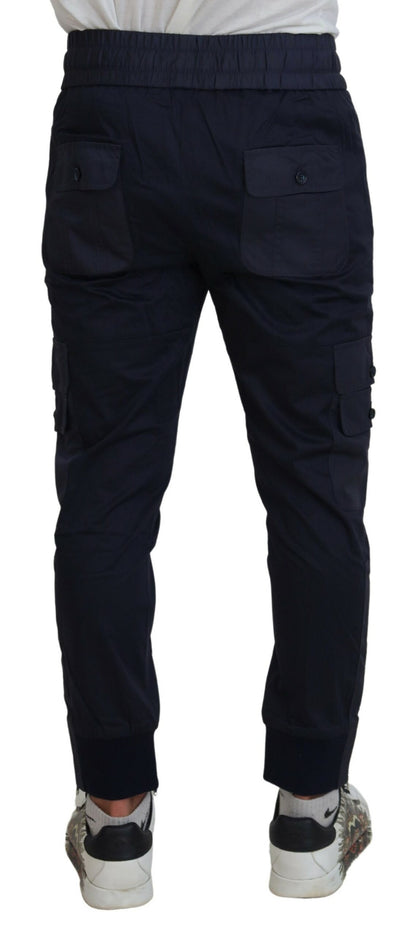 Dolce & Gabbana Dark Blue Cotton Zipper Jogger Pants