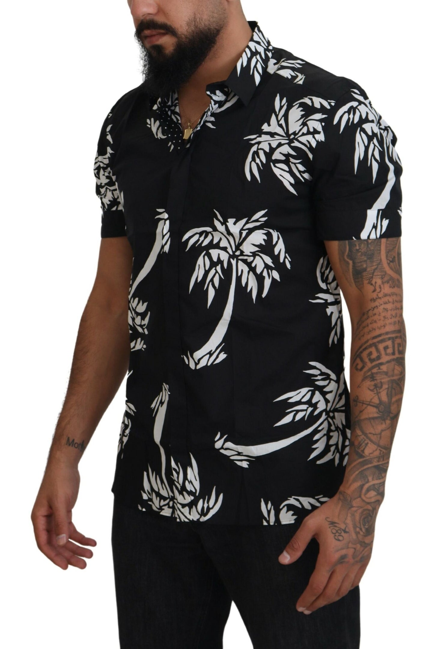 Dolce & Gabbana Elegant Black Palm Tree Print Casual Shirt