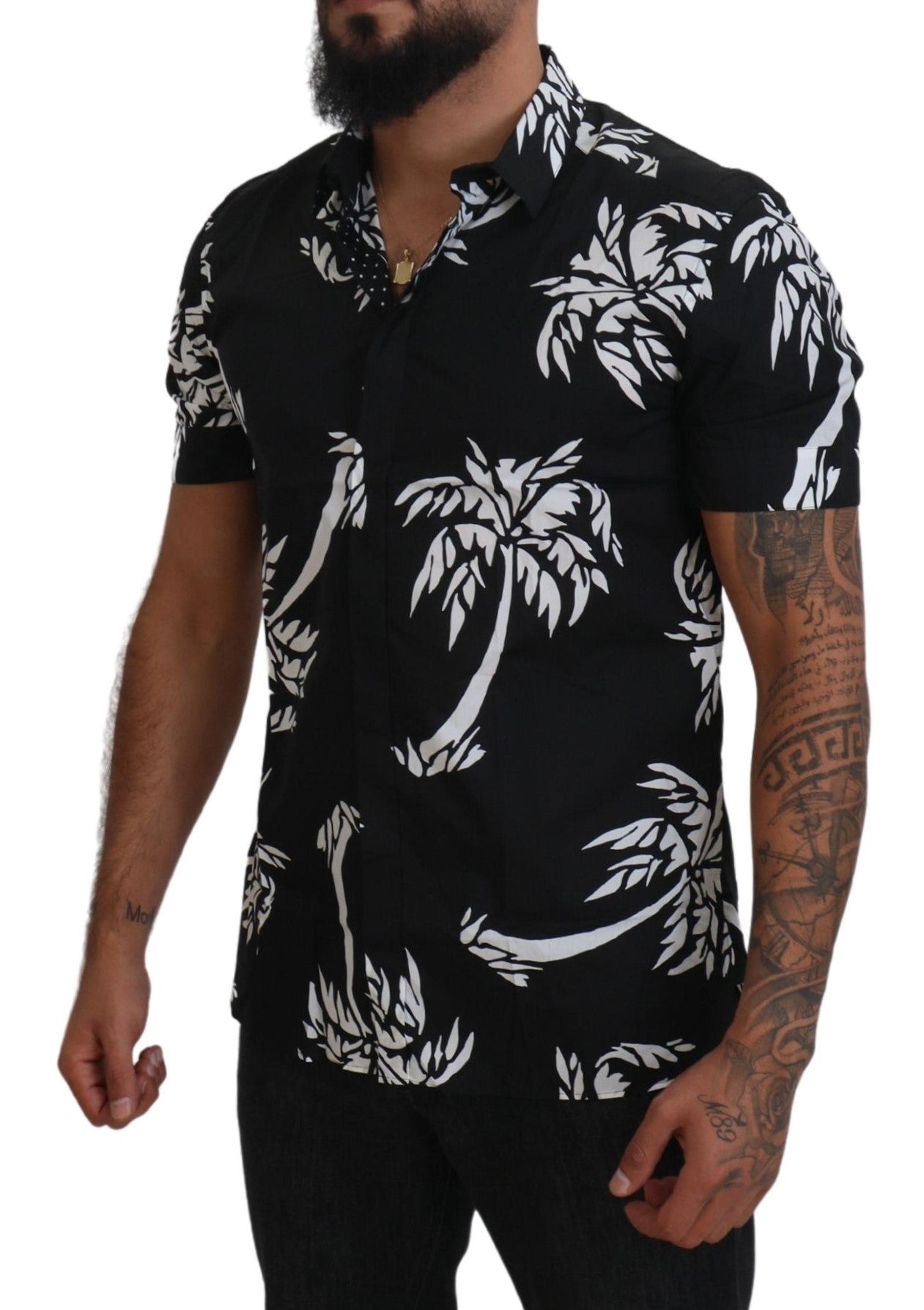 Dolce & Gabbana Elegant Black Palm Tree Print Casual Shirt