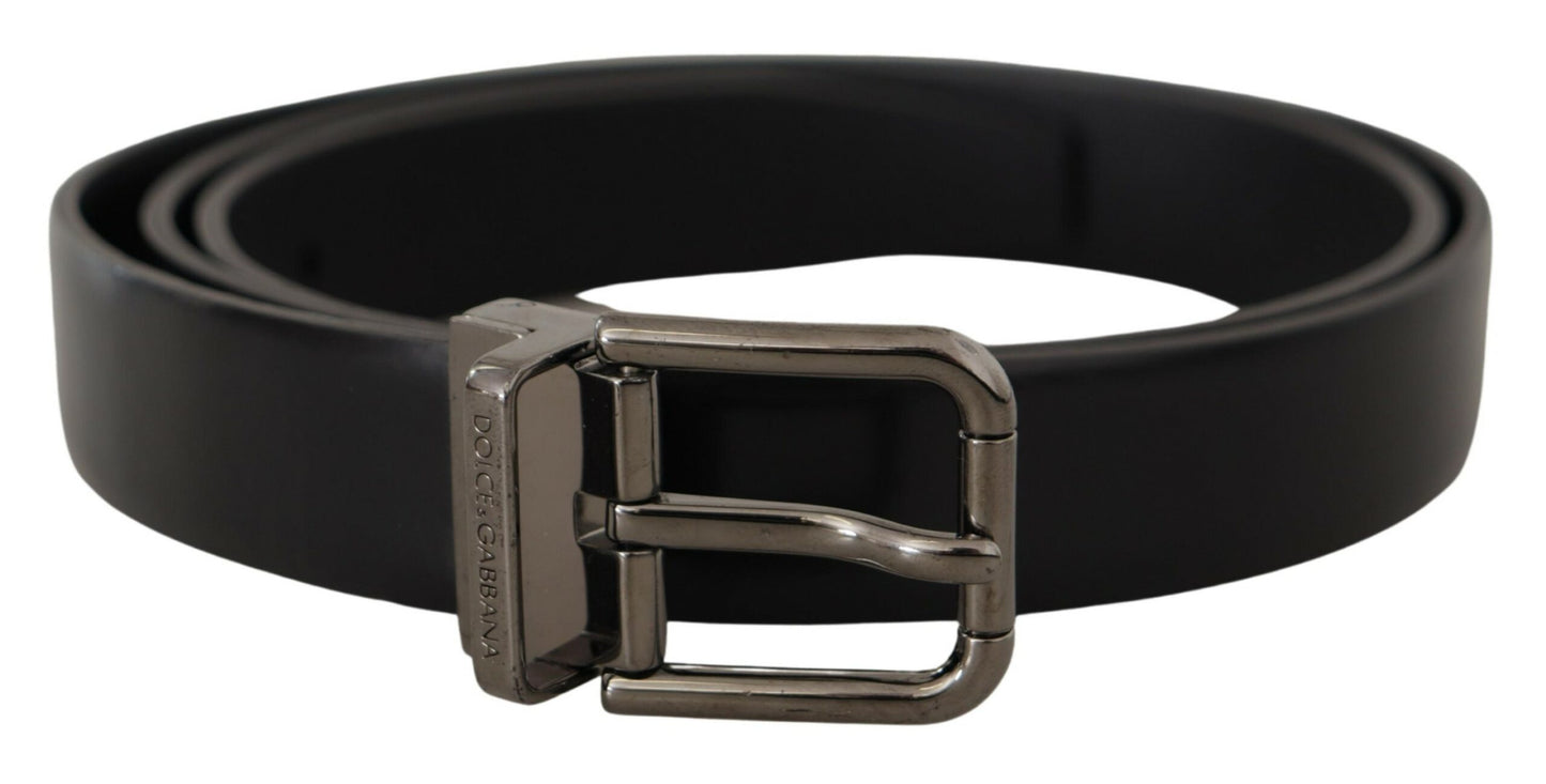 Dolce & Gabbana Sleek Black Leather Belt with Metallic Buckle