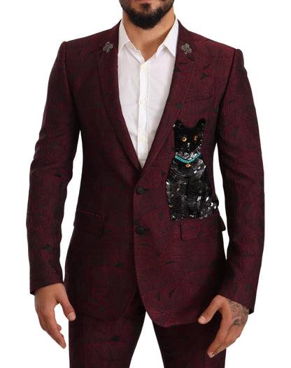 Dolce & Gabbana Elegant Maroon Leaf Pattern Two-Piece Suit