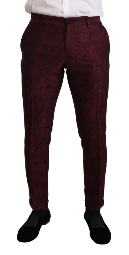 Dolce & Gabbana Elegant Maroon Leaf Pattern Two-Piece Suit