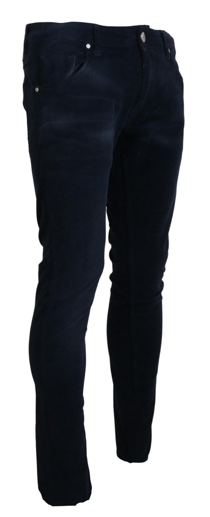 Acht Blue Cotton Corduroy Slim Stretch Men Jeans