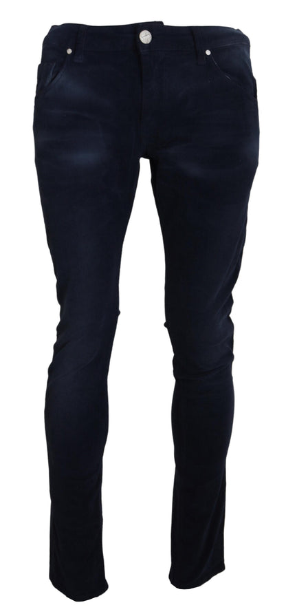 Acht Blue Cotton Corduroy Slim Stretch Men Jeans