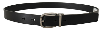 Dolce & Gabbana Elegant Black Leather Belt with Silver Tone Buckle