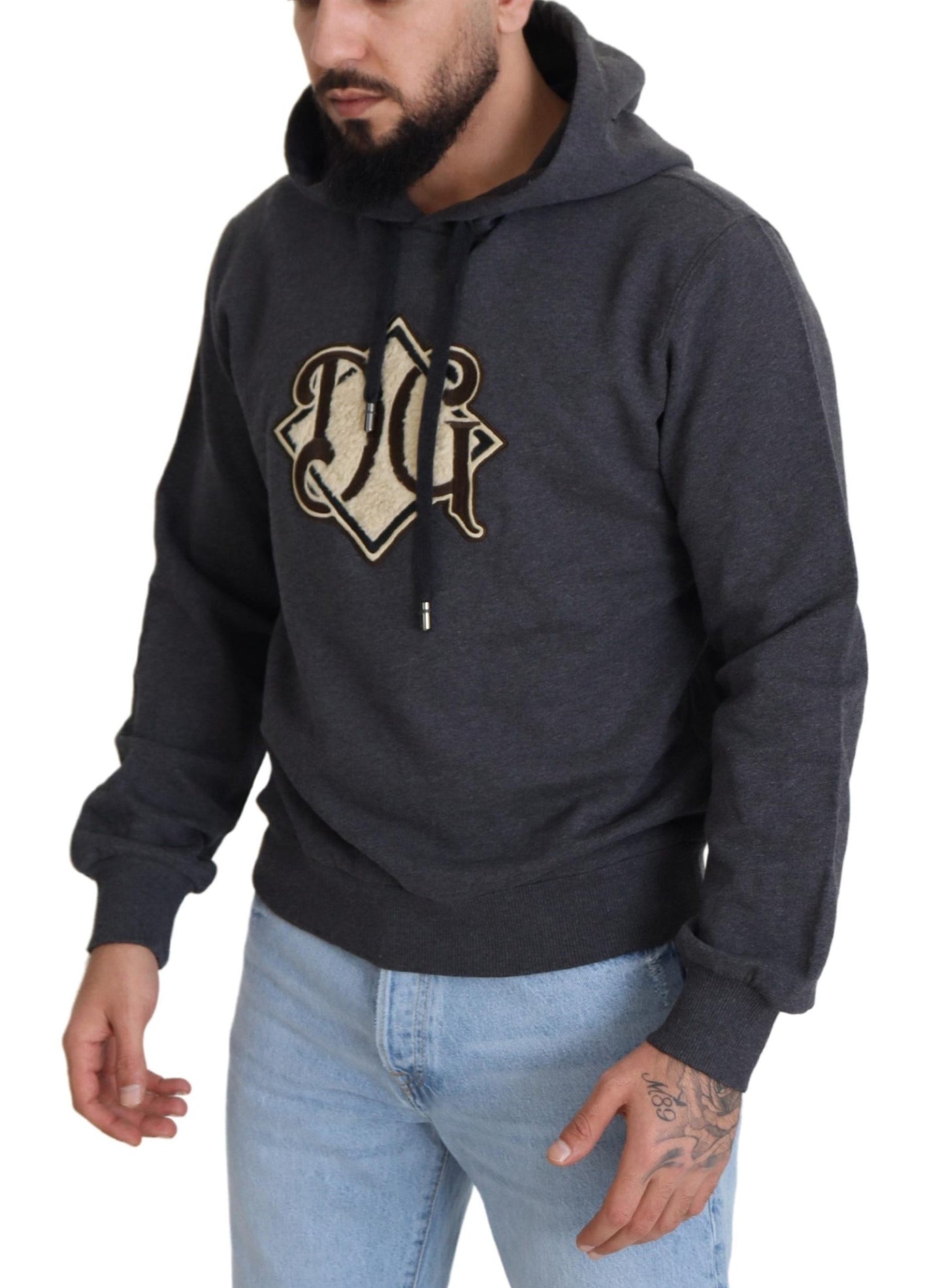 Dolce & Gabbana Gray Logo Cotton Hooded Sweatshirt Sweater