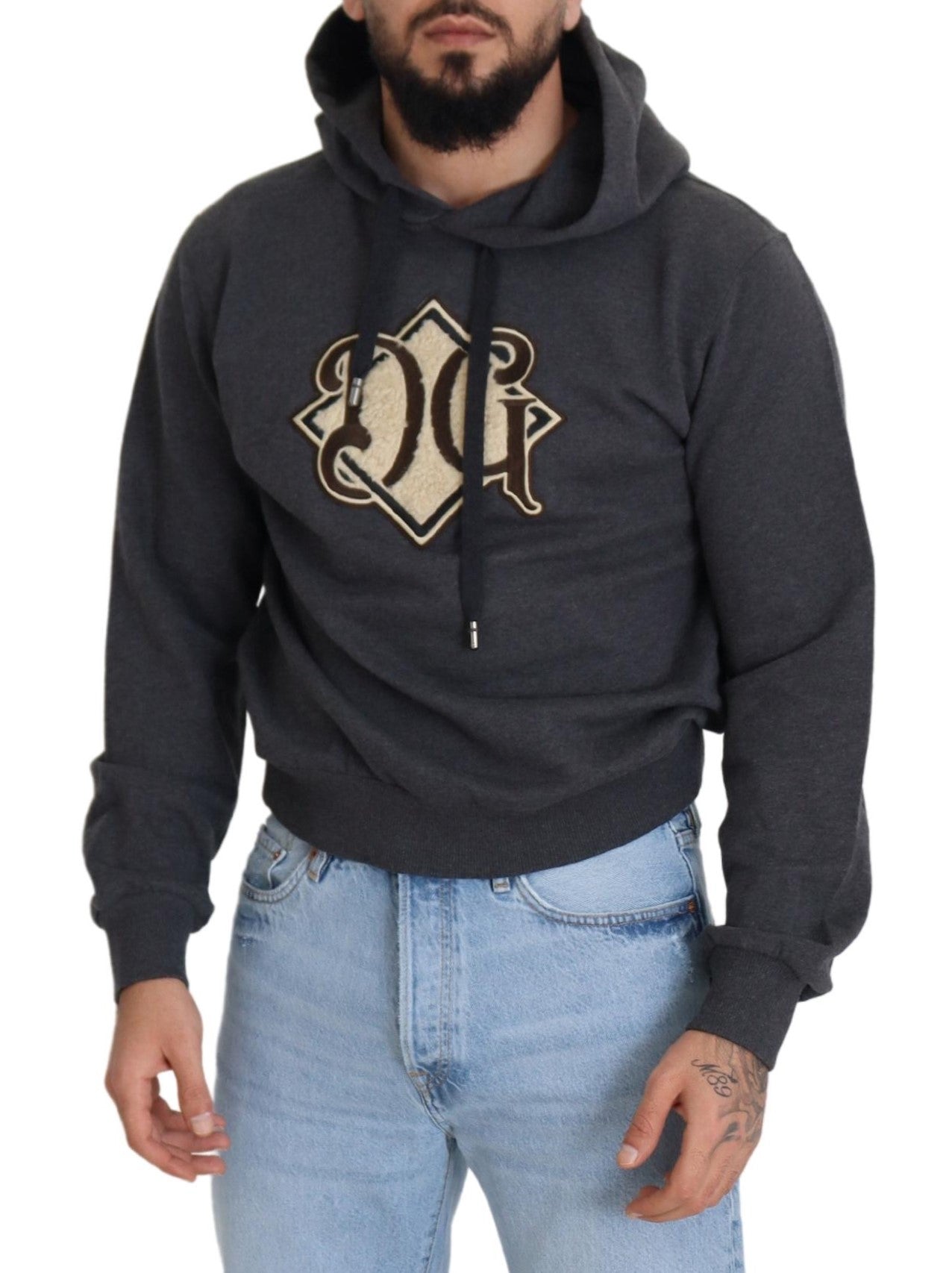 Dolce & Gabbana Gray Logo Cotton Hooded Sweatshirt Sweater