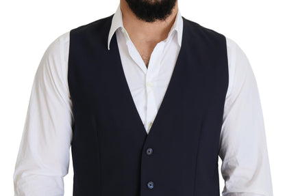 Dolce & Gabbana Dark Blue Wool Stretch Waistcoat Formal Vest