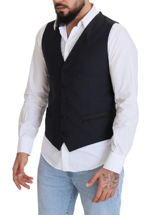 Dolce & Gabbana Black Wool Stretch Waistcoat Formal Vest