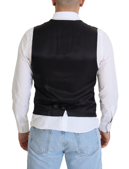 Dolce & Gabbana Black Wool Stretch Waistcoat Formal Vest